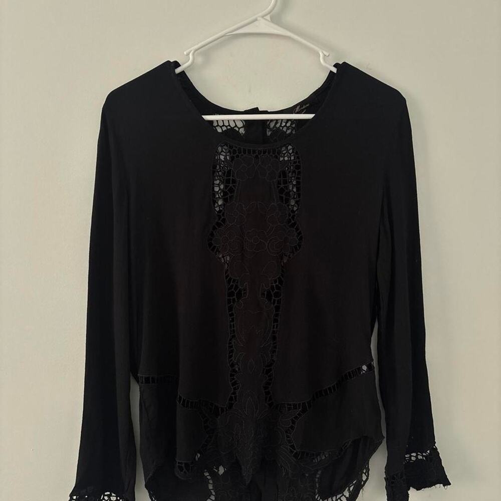 Women’s Black Floral Lace Long Sleeve Blouse Size Small